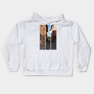 North Italy Life in the center of the lombard medieval city. Walking through narrow streets and walls. Sunny summer day. (vertical) Kids Hoodie